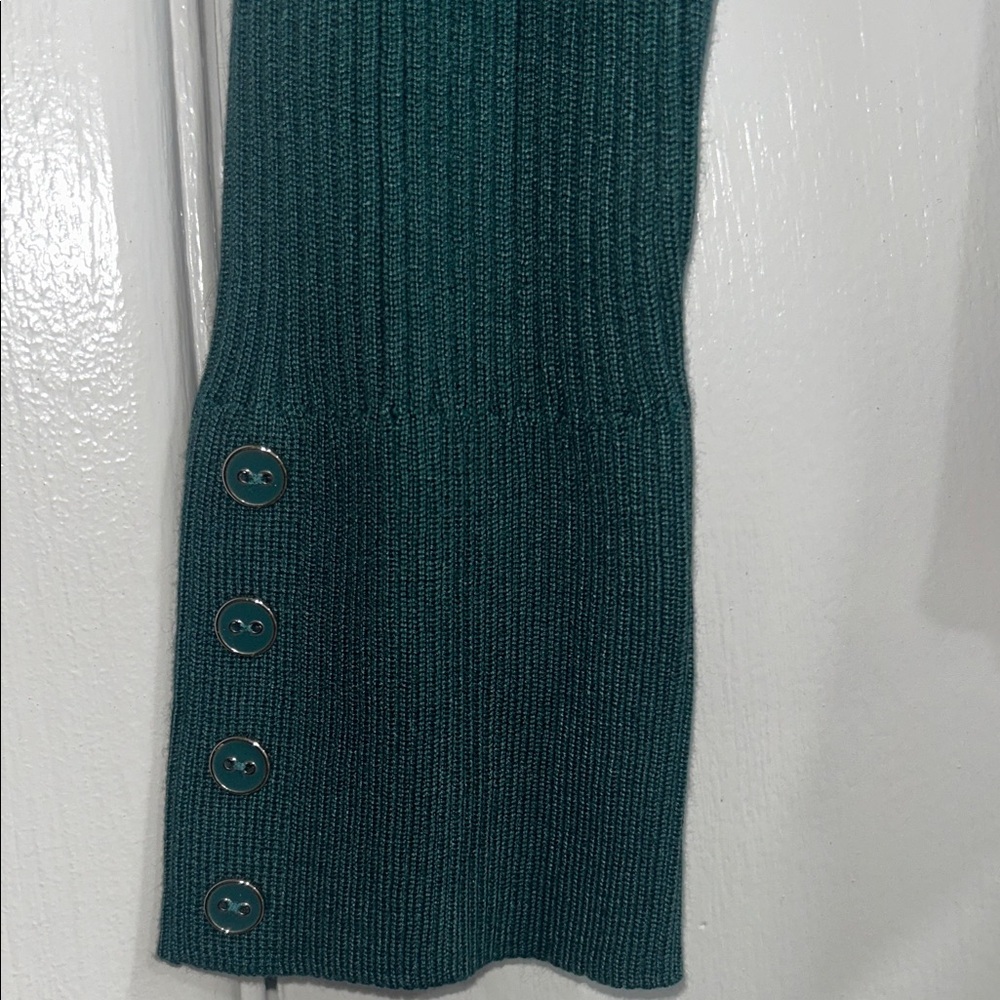 Cable & Gauge Womens y2k Teal Ribbed Knit Top With Button Cuffs size Medium - Picture 4 of 6